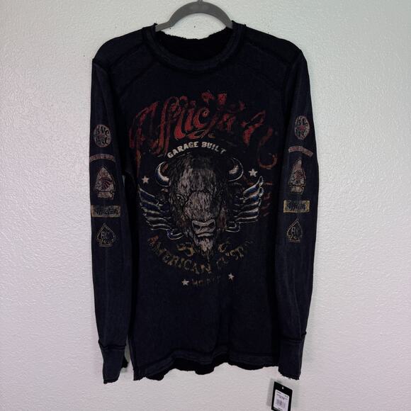 Affliction Thermal Shirt Mens Large Dakota Hills Reversible Tee Live Fast Y2K - Picture 1 of 15